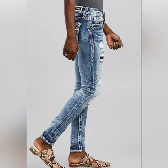 Rock Revival Peacoat Midrise Distressed Ankle Skinny Jeans 27 - Picture 4 of 7